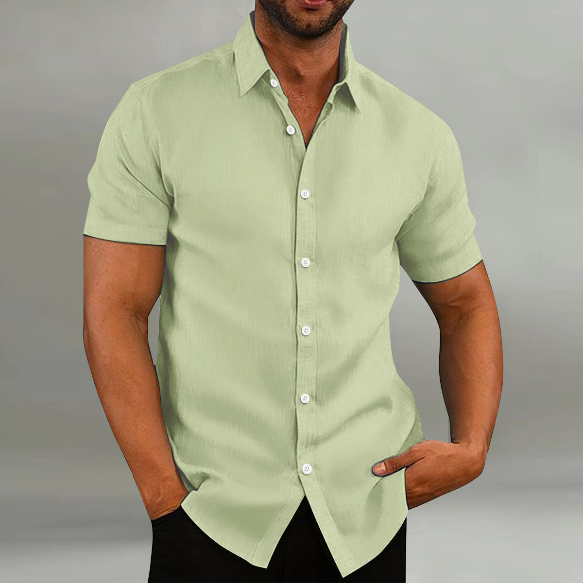 Men's Vintage Cotton Linen Short Sleeve Casual Loose Shirt Summer