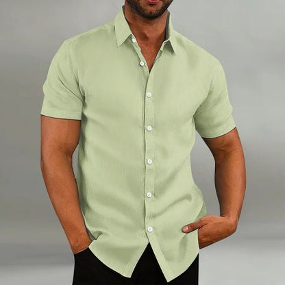Men's Vintage Cotton Linen Short Sleeve Casual Loose Shirt Summer