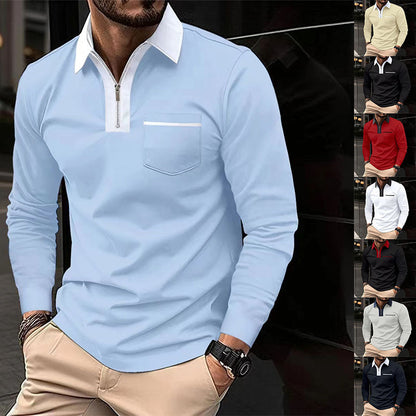 Men's Long Sleeve Zipper Polo Shirt Casual Lapel Henley Style - LAKD London