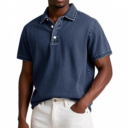 Men's Solid Colour Vintage Short Sleeve Lapel Polo Shirt Casual