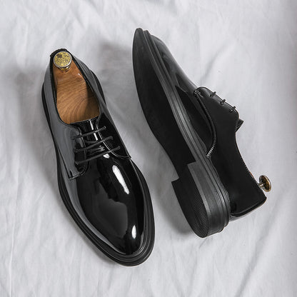 Men's Black Patent Derby Dress Shoes Glossy British Formal Style