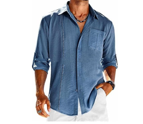 Men's Casual Long Sleeve Button Down Shirt With Pocket Detail - LAKD London