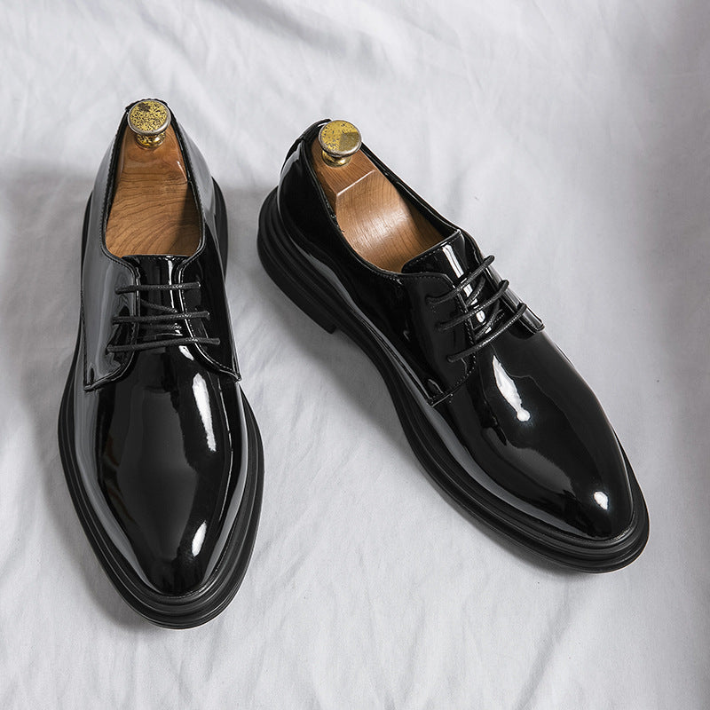 Men's Black Patent Derby Dress Shoes Glossy British Formal Style