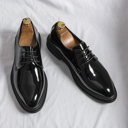 Men's Black Patent Derby Dress Shoes Glossy British Formal Style