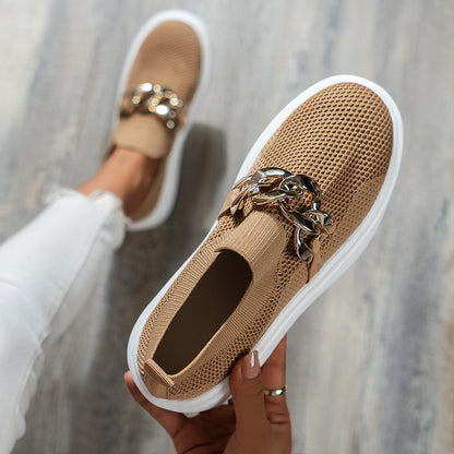Women's Breathable Mesh Chain Flats Comfortable Casual Walking Shoes