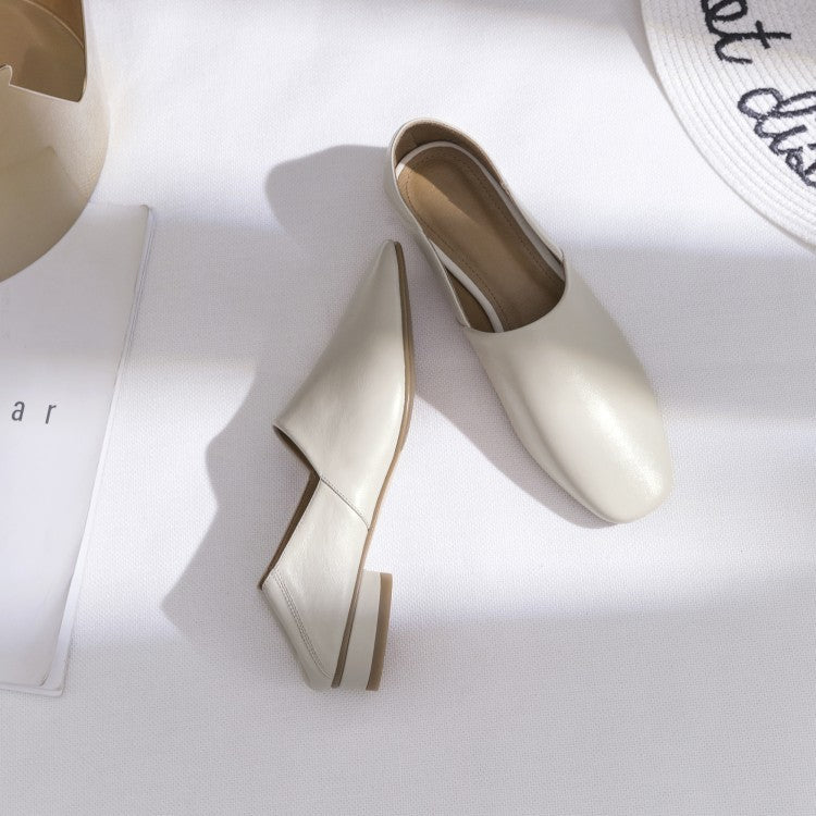 Women's Flat Sole Cowhide Shoes | Low-heel Deep Mouth Square Head Shoes - LAKD London