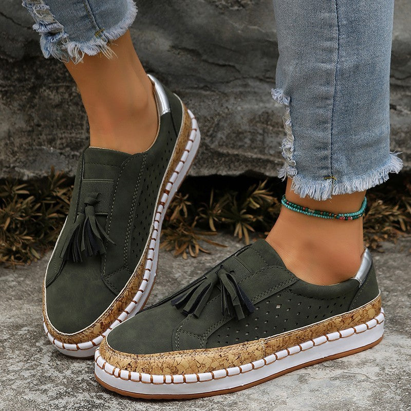 Women's Casual Tassel Loafers Comfortable Slip On Flat Shoes