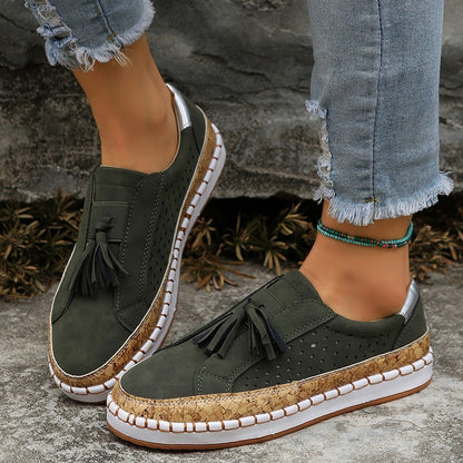 Women's Casual Tassel Loafers Comfortable Slip On Flat Shoes