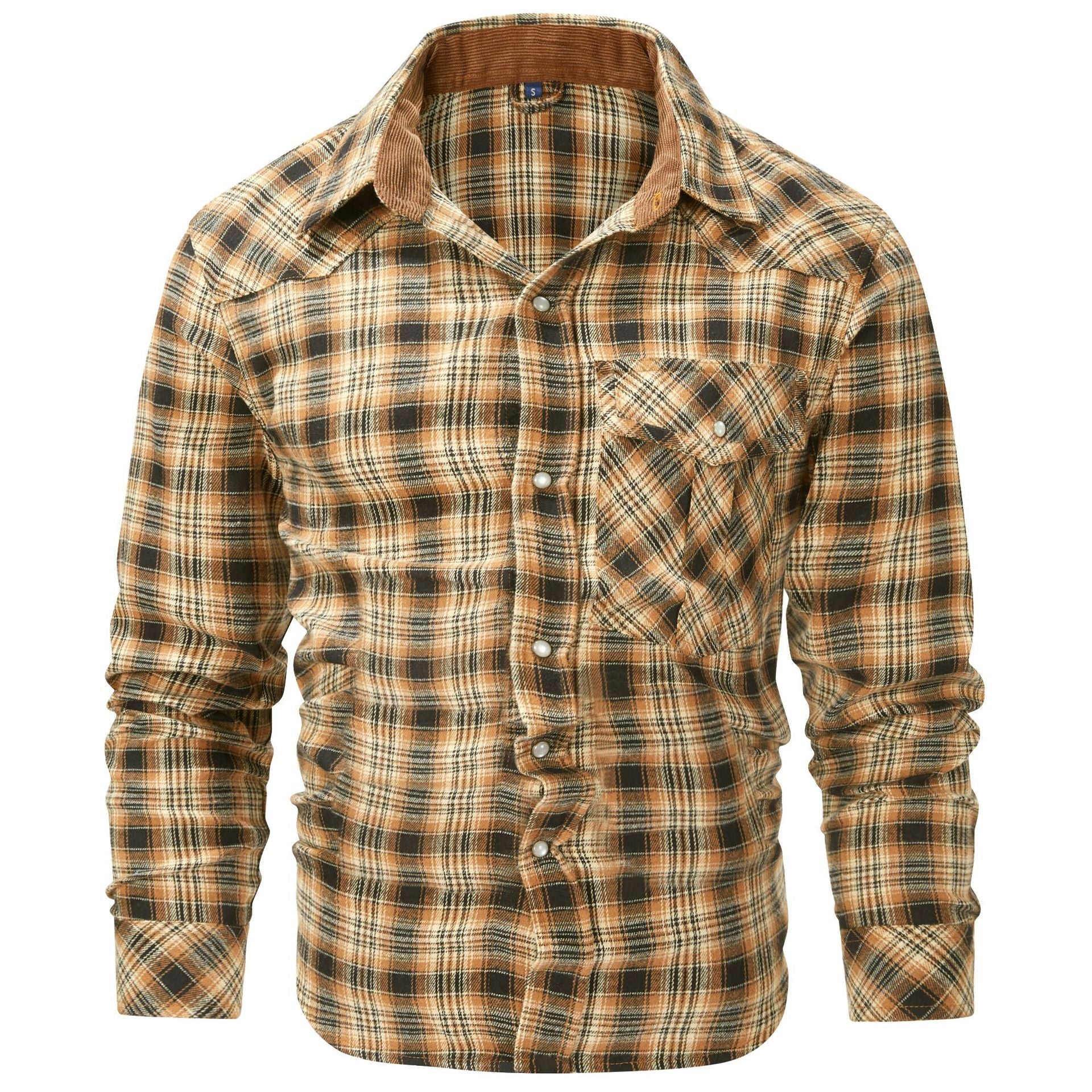 Men's Retro Western Plaid Flannel Pearl Snap Western Style Shirt - LAKD London