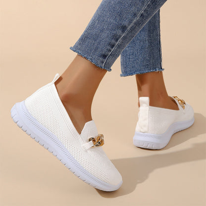 Womens Chain Flats Shoes - Women Mesh Sports Walking Shoes