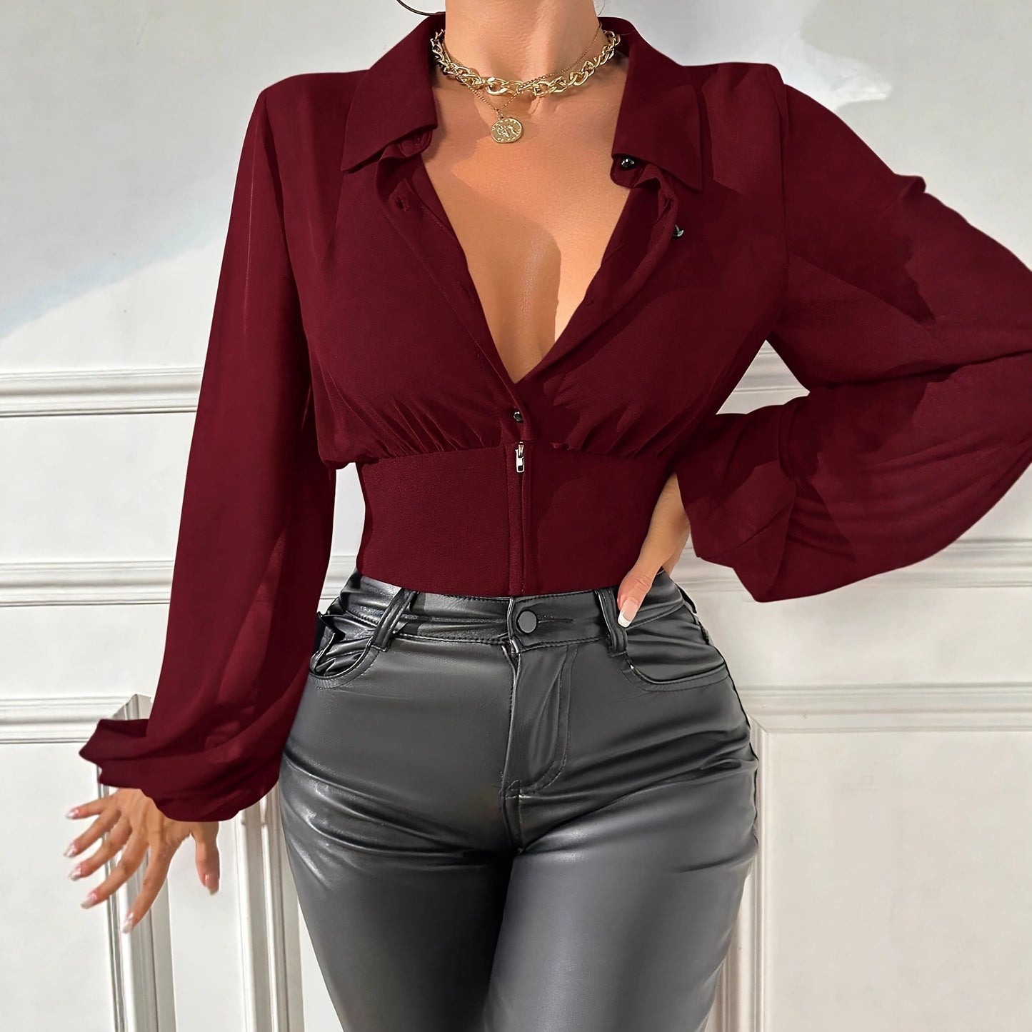 Women's Slim Waist Casual Shirt Elegant Comfortable Everyday Style Wear