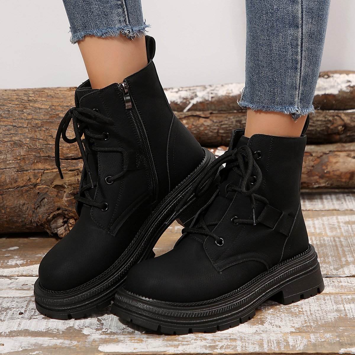Women's Lace Up Ankle Boots Square Heel Comfortable Everyday Style