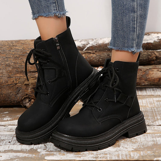 Women's Lace Up Ankle Boots Square Heel Comfortable Everyday Style
