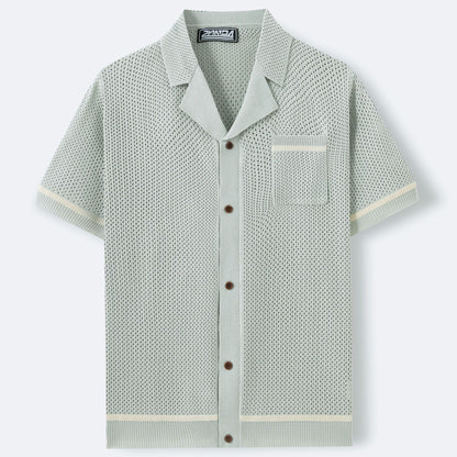 Men's Summer Knit Cuban Collar Short Sleeve Polo Shirt Casual