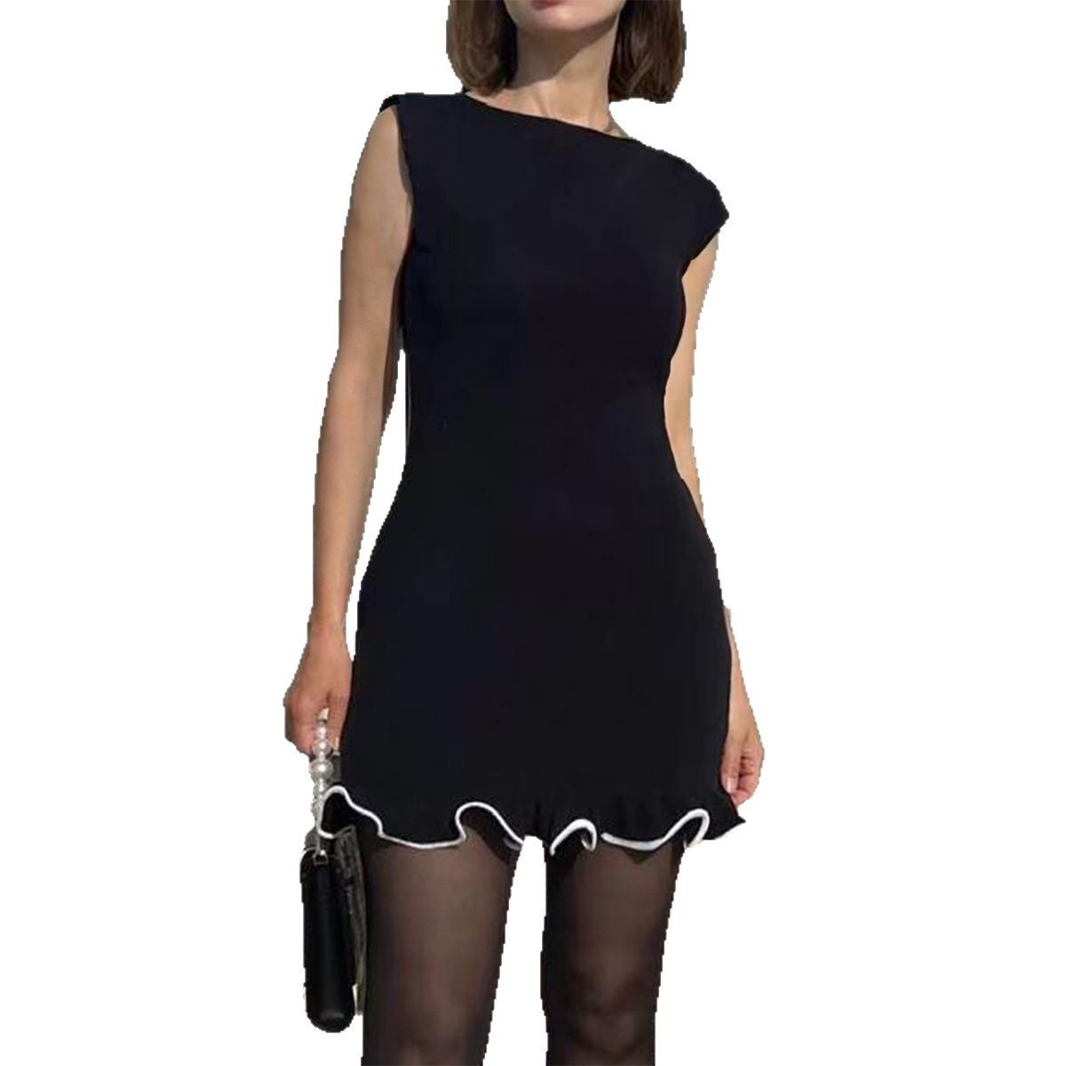 Women's High Waist Sleeveless Wool Dress Elegant Black Winter Style - LAKD London
