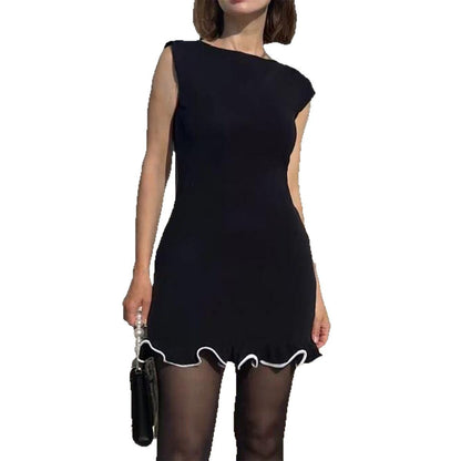 Women's High Waist Sleeveless Wool Dress Elegant Black Winter Style - LAKD London