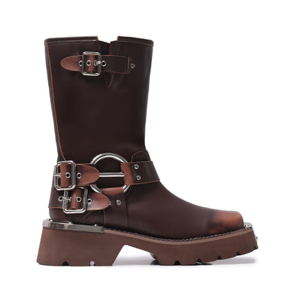 Womens Chunky Height Increasing Boots | Leather Western Denim Ankle Boots - LAKD London