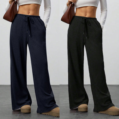 Women's Solid Colour Loose Wide Leg Drawstring Casual Trousers Style
