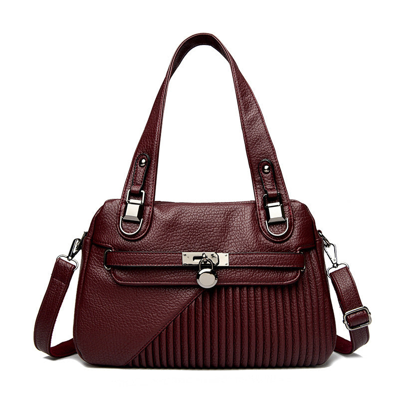 Women's Trendy Large Capacity Stitching Square PU Shoulder Bag