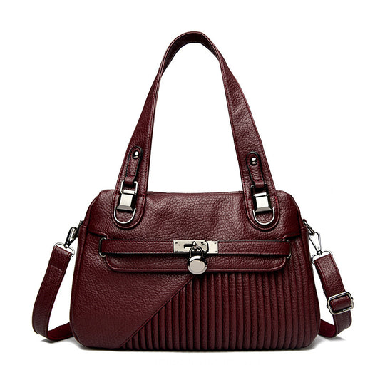 Women's Trendy Large Capacity Stitching Square PU Shoulder Bag