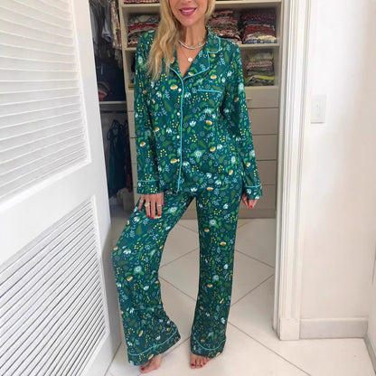 Women's Autumn Floral Comfortable Two-Piece Pyjama Homewear Set Casual