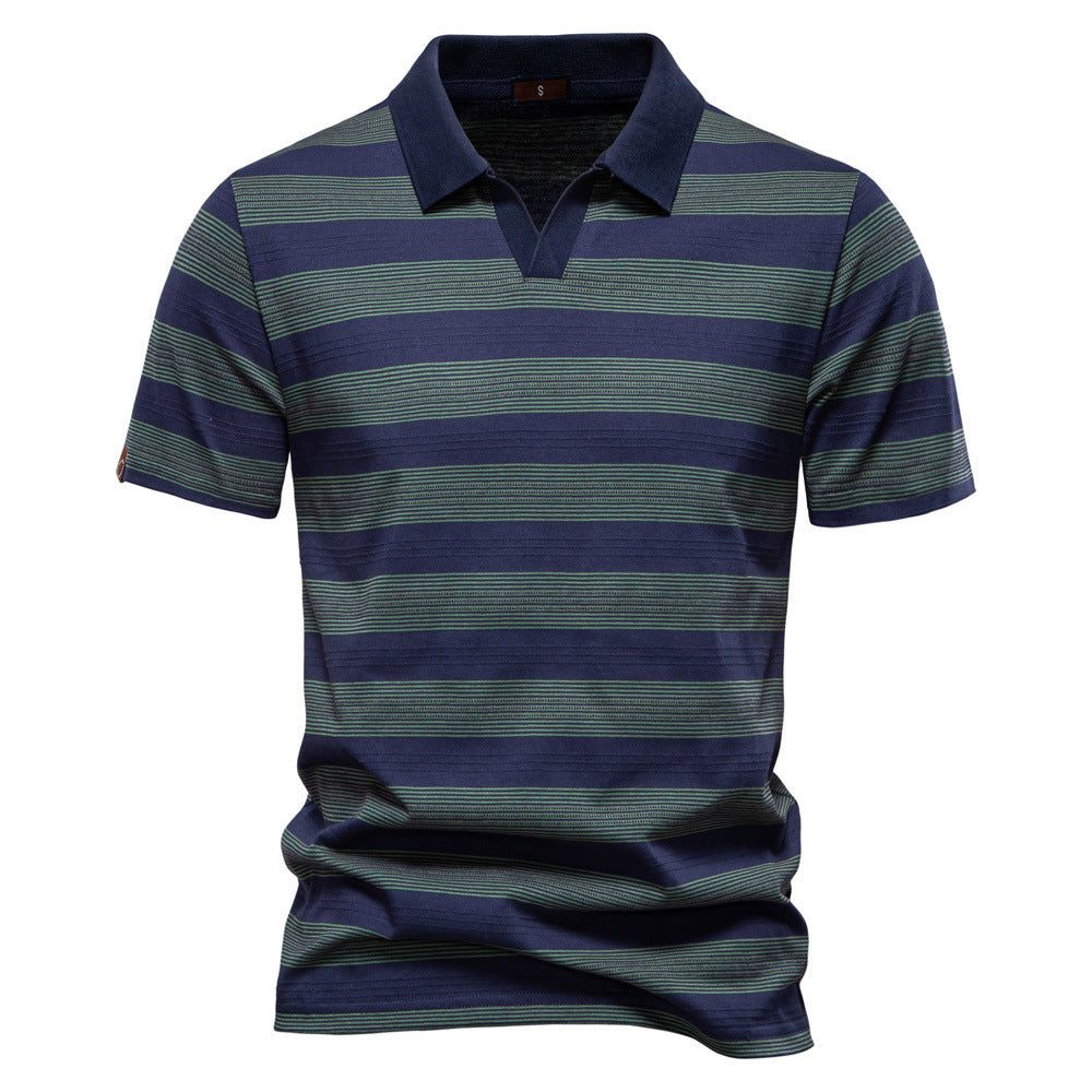 Men's Striped Lapel Polo Summer Textured Short Sleeve Shirt - LAKD London