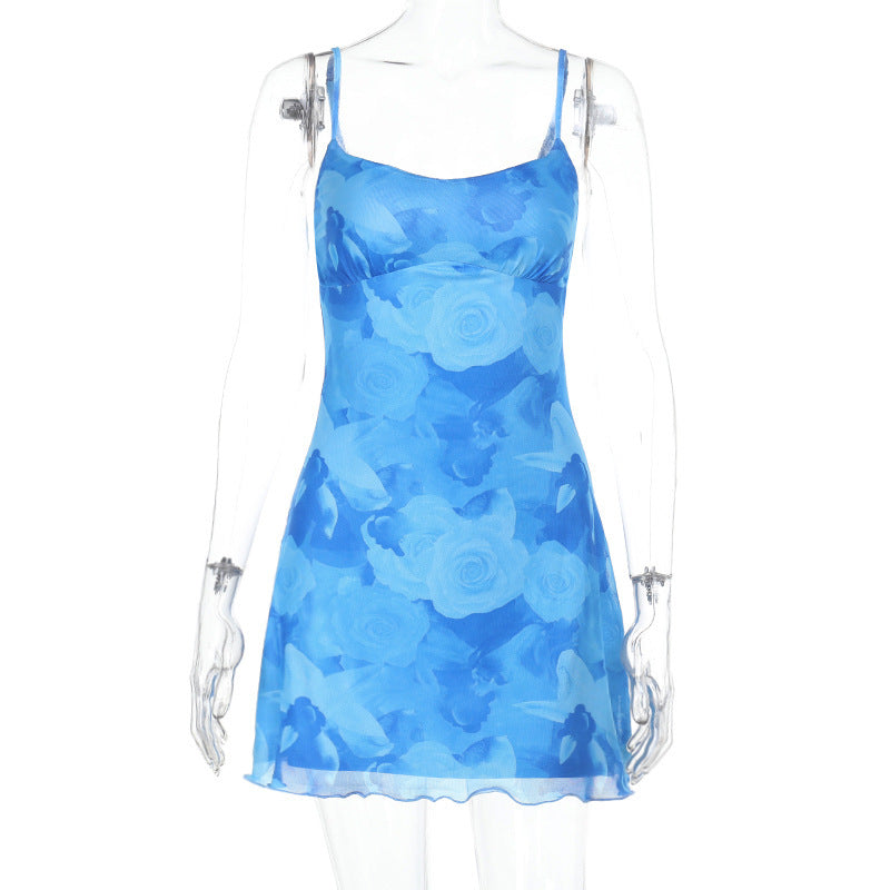 Women's Waist Tight Mesh Printed Slip Dress Flattering Evening Style - LAKD London