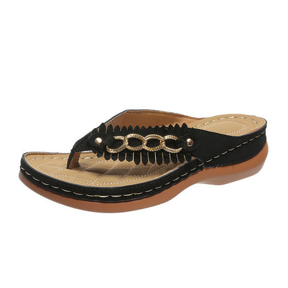 Women's Anti-Slip Slippers Retro Wedge Sandals With Chain Detail - LAKD London