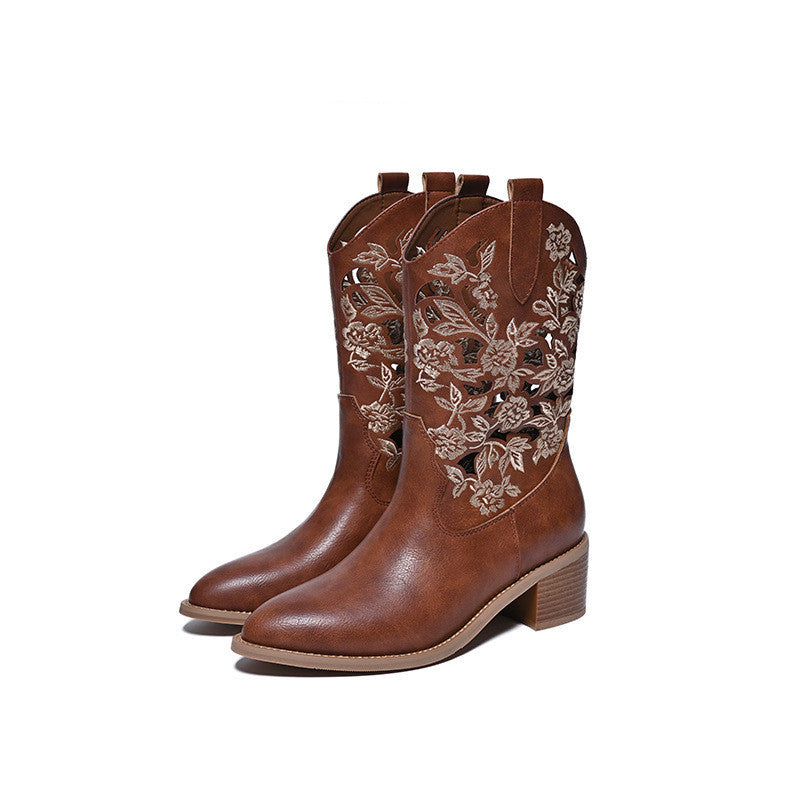 Women's Premium Quality Chunky Leather Cowboy Ankle Boots