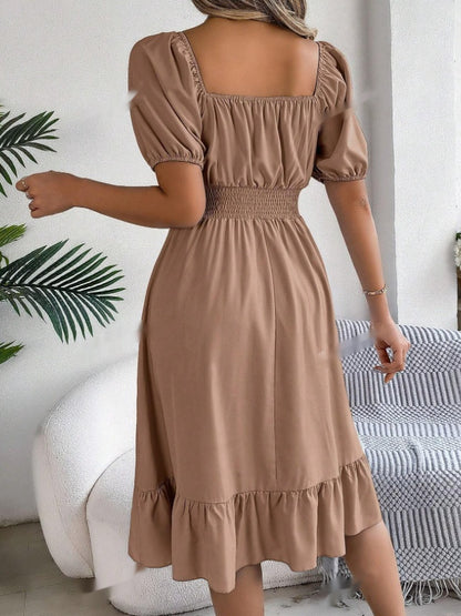Women's Casual Vacation Puff Sleeve Floral Midi Dress Boho Style - LAKD London