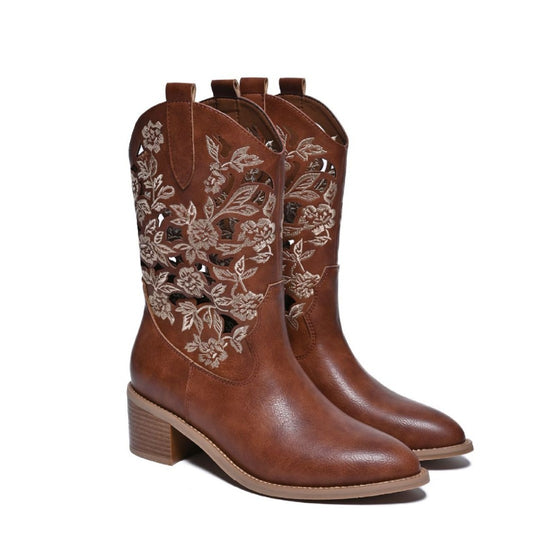 Women's Premium Quality Chunky Leather Cowboy Ankle Boots