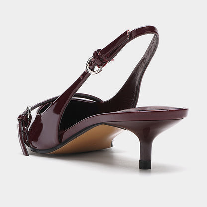 Women's Slingback Mules Pointed Toe Retro Wine Red Shoes Elegant