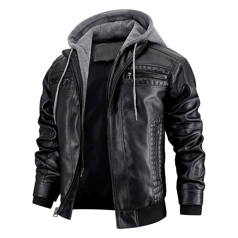 Men's Luxury Hooded Leather Jacket With Zipper Pockets - LAKD London