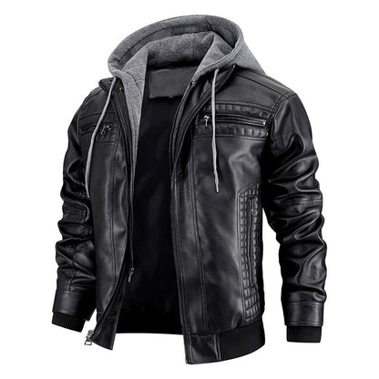 Men's Luxury Hooded Leather Jacket With Zipper Pockets - LAKD London