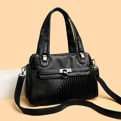 Women's Trendy Large Capacity Stitching Square PU Shoulder Bag