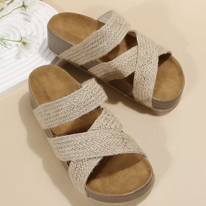 Women's Woven Cross Strap Summer Flat Platform Beach Sandals Casual