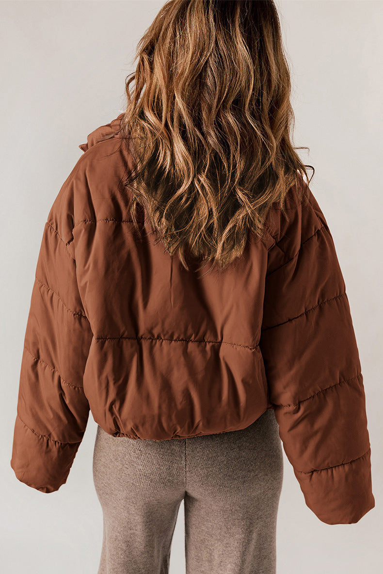 Women's Winter Thickened Cotton Padded Coat with Stand Collar Design