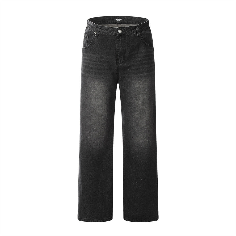 Men's Casual Straight Cut Wide Leg Denim Trousers Everyday Style