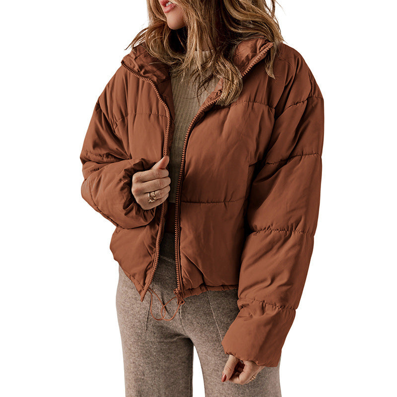 Women's Winter Thickened Cotton Padded Coat with Stand Collar Design