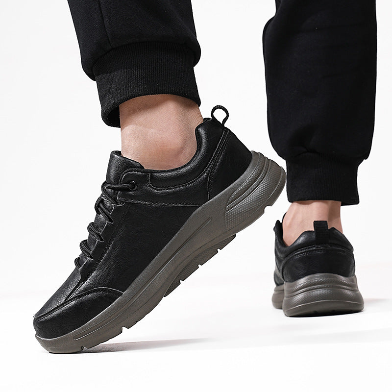 Men's Low Top Leather Sneakers Round Toe British Casual Shoes