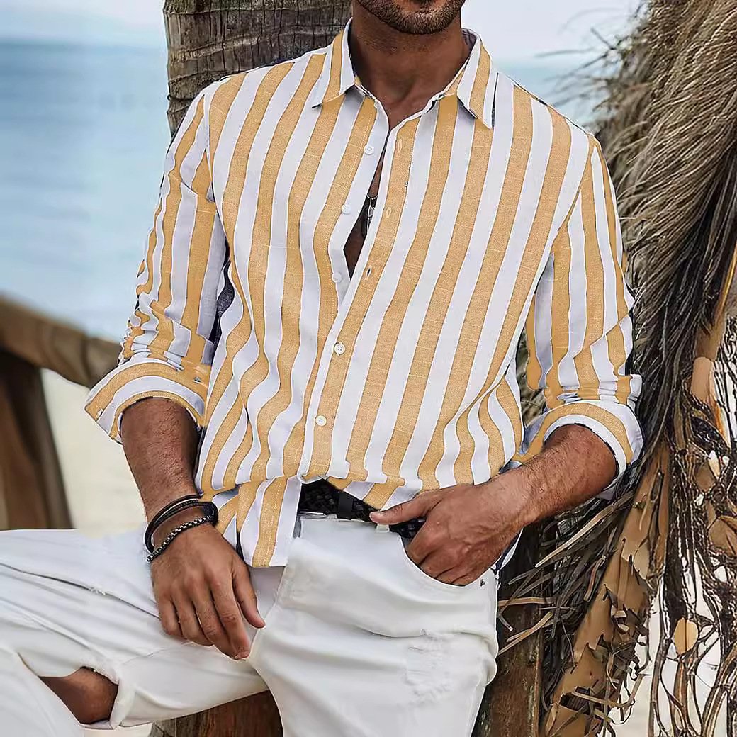 Men's Striped Long-Sleeve Cotton Summer Casual Breathable Shirt Everyday