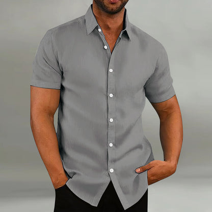 Men's Vintage Cotton Linen Short Sleeve Casual Loose Shirt Summer