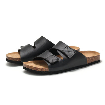 Men's Cork Slippers Velcro Beach Style Casual Summer Footwear Comfort - LAKD London