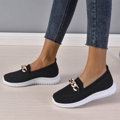 Womens Chain Flats Shoes - Women Mesh Sports Walking Shoes