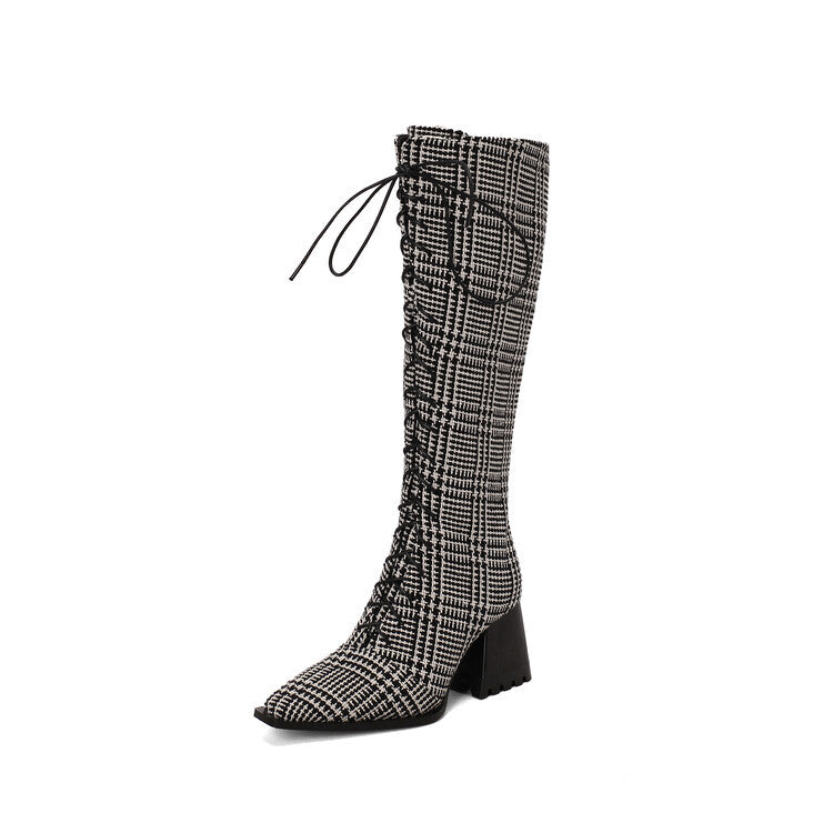 Womens Vintage Print Boots With Pointed Toes And Thick Heels - LAKD London