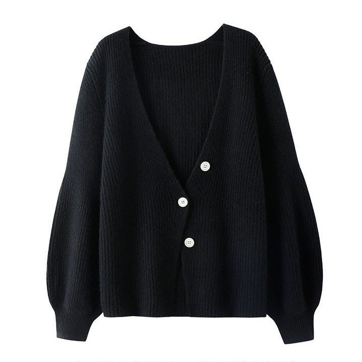 Women's Loose Solid Color Knitted Button Cardigan Sweater