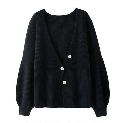 Women's Loose Solid Color Knitted Button Cardigan Sweater