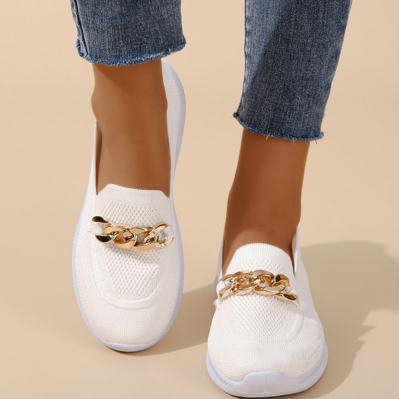 Womens Chain Flats Shoes - Women Mesh Sports Walking Shoes