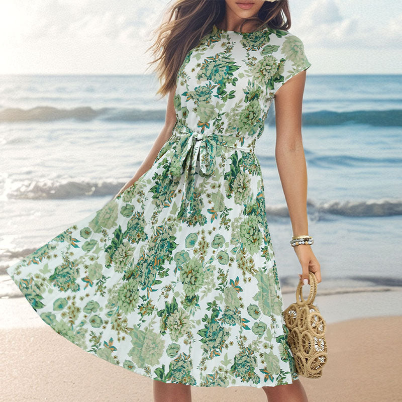 Women's Elegant Lace Up Pleated Midi Dress For Modern Style
