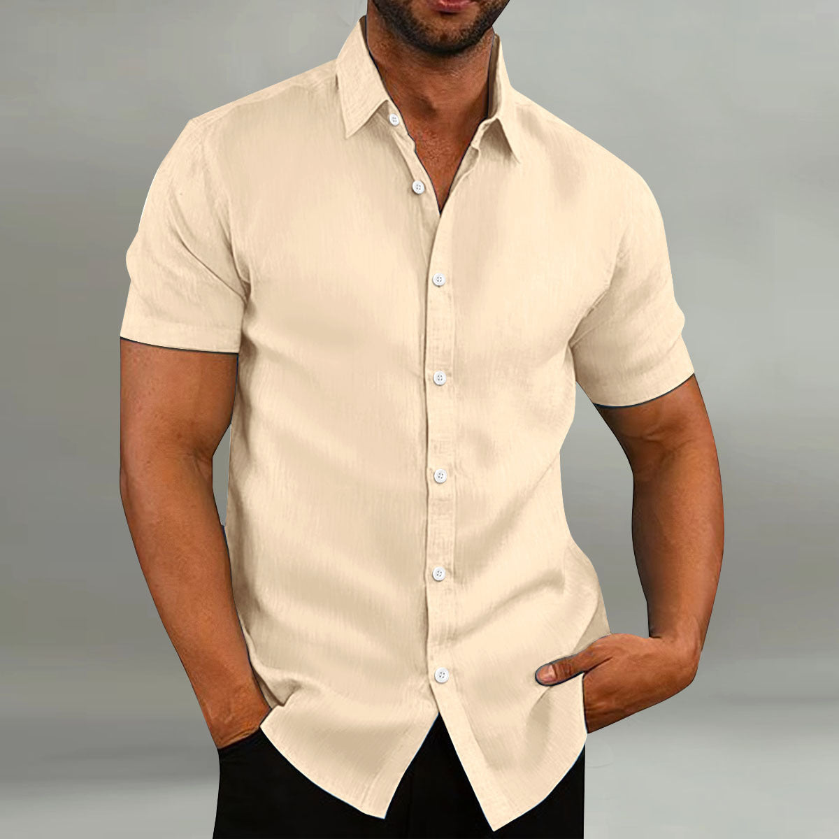 Men's Vintage Cotton Linen Short Sleeve Casual Loose Shirt Summer